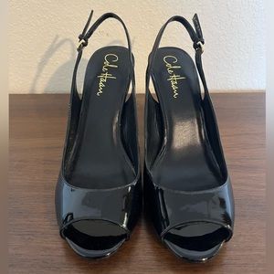 NEW Cole Haan patent leather peep toe heels | Black | Size 6 | Nike comfort sole